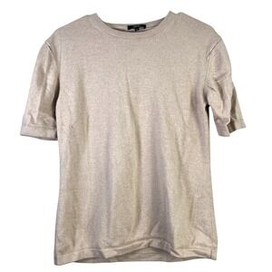 Zanella Womens L Short‎ Sleeve Knit Top Crew Neck Beige Luxury Neutral Capsule